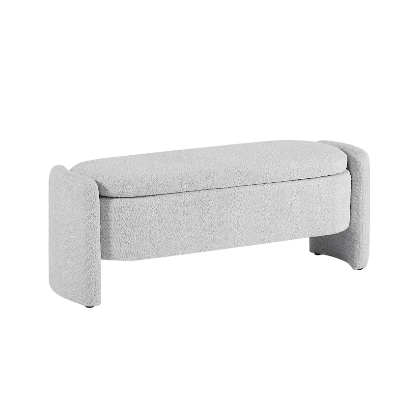 Fleece Fabric Storage Ottoman Bench with Lift-Top Compartment