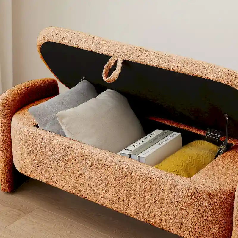 Fleece Fabric Storage Ottoman Bench with Lift-Top Compartment