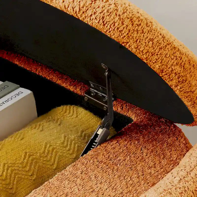 Fleece Fabric Storage Ottoman Bench with Lift-Top Compartment