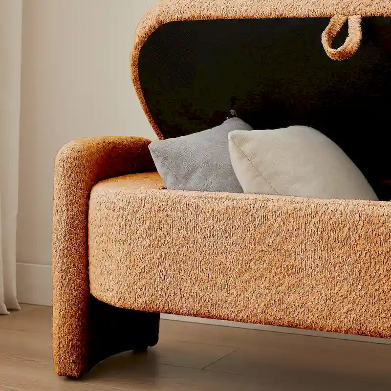 Fleece Fabric Storage Ottoman Bench with Lift-Top Compartment