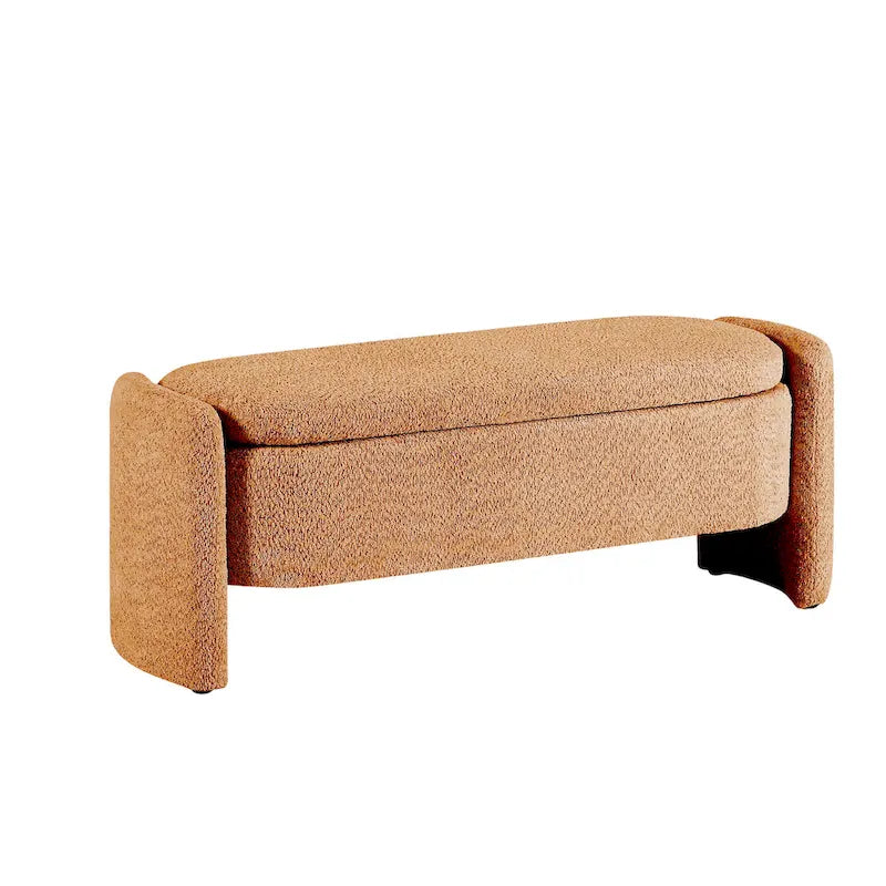 Fleece Fabric Storage Ottoman Bench with Lift-Top Compartment