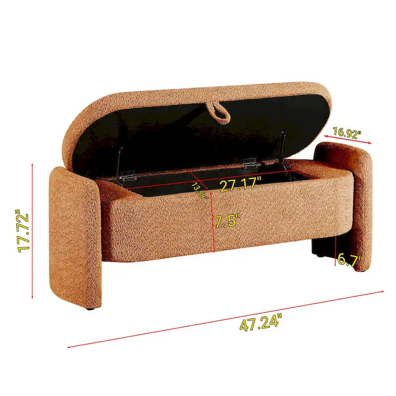 Fleece Fabric Storage Ottoman Bench with Lift-Top Compartment