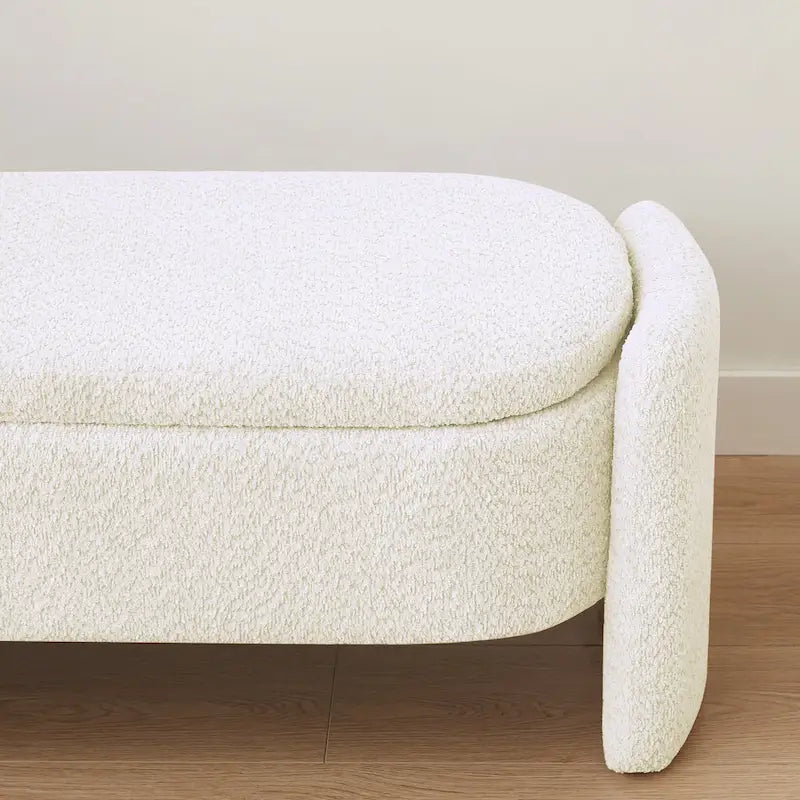 Fleece Fabric Storage Ottoman Bench with Lift-Top Compartment