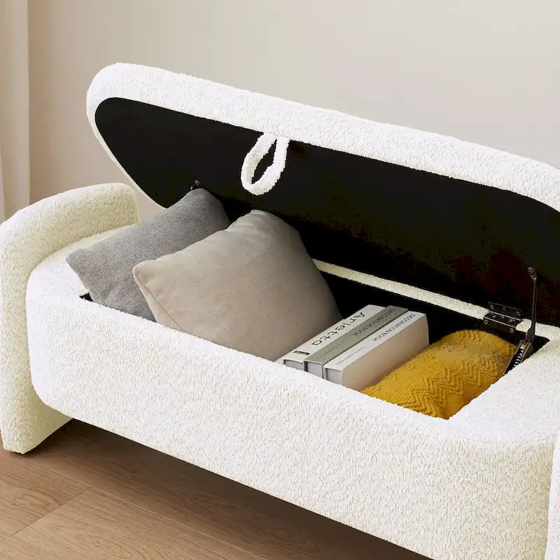 Fleece Fabric Storage Ottoman Bench with Lift-Top Compartment