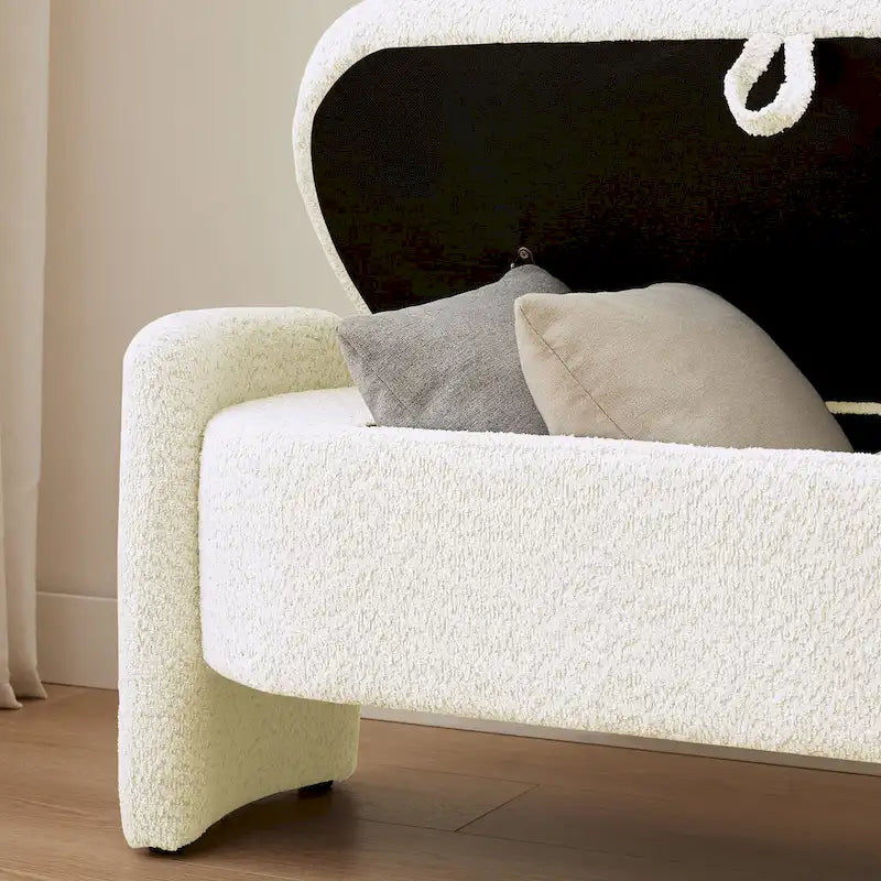 Fleece Fabric Storage Ottoman Bench with Lift-Top Compartment