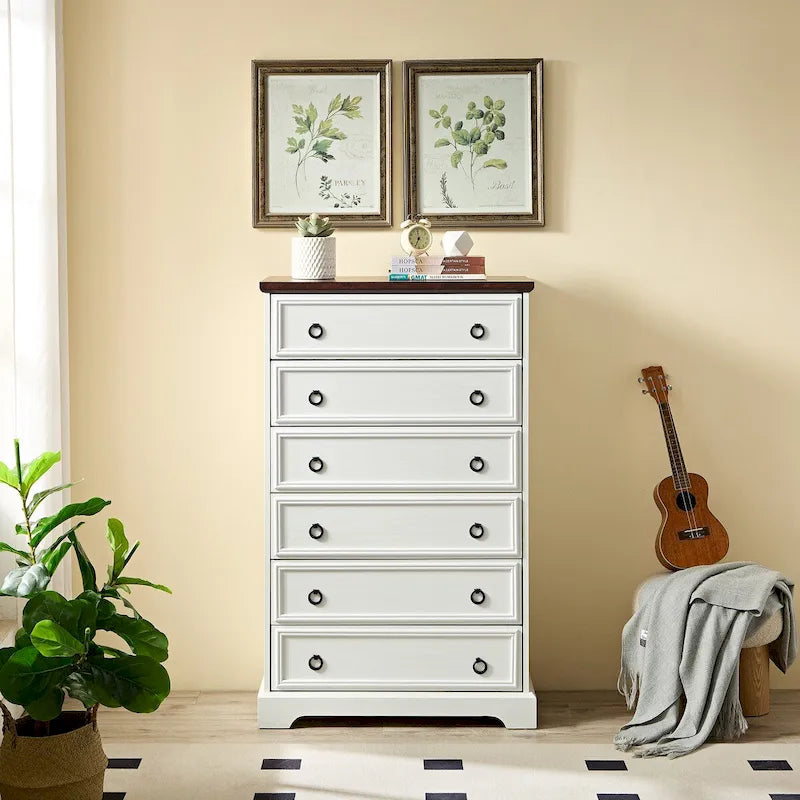 Modern 6-Drawer Tall Chest of Drawers with Easy-Pull Handles and Textured Borders