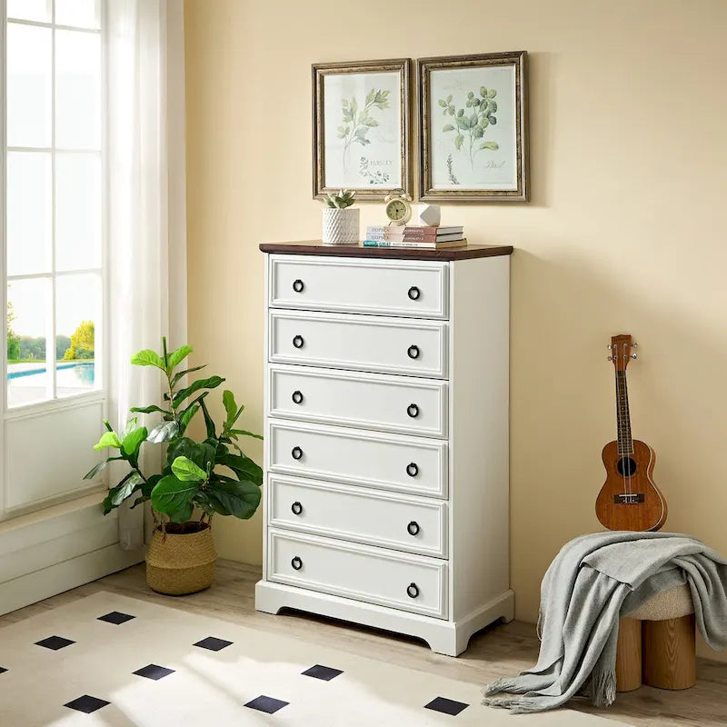 Modern 6-Drawer Tall Chest of Drawers with Easy-Pull Handles and Textured Borders