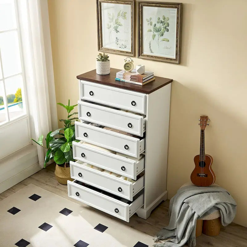 Modern 6-Drawer Tall Chest of Drawers with Easy-Pull Handles and Textured Borders