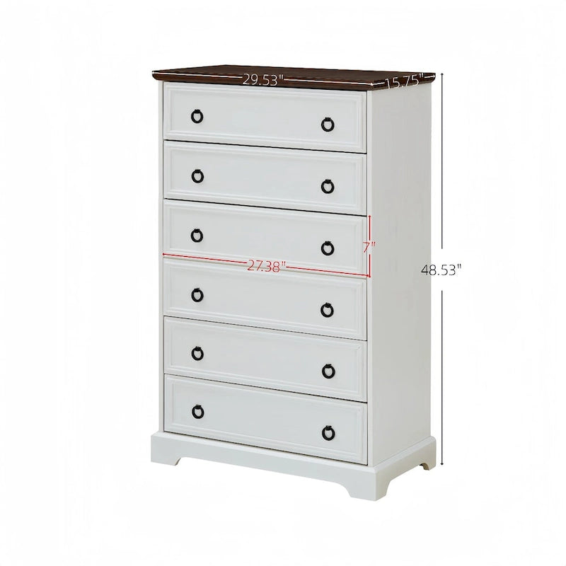Modern 6-Drawer Tall Chest of Drawers with Easy-Pull Handles and Textured Borders