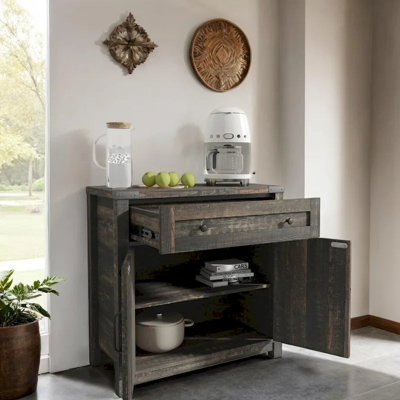 Modern Farmhouse Double Barn Door Accent Cabinet 30-Inch Black