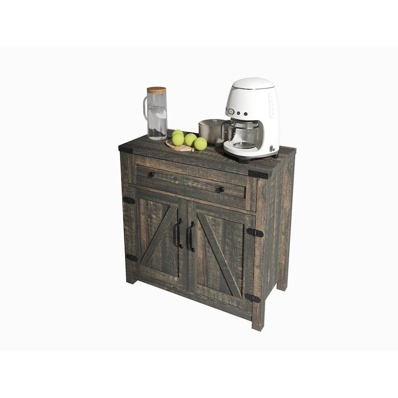 Modern Farmhouse Double Barn Door Accent Cabinet 30-Inch Black