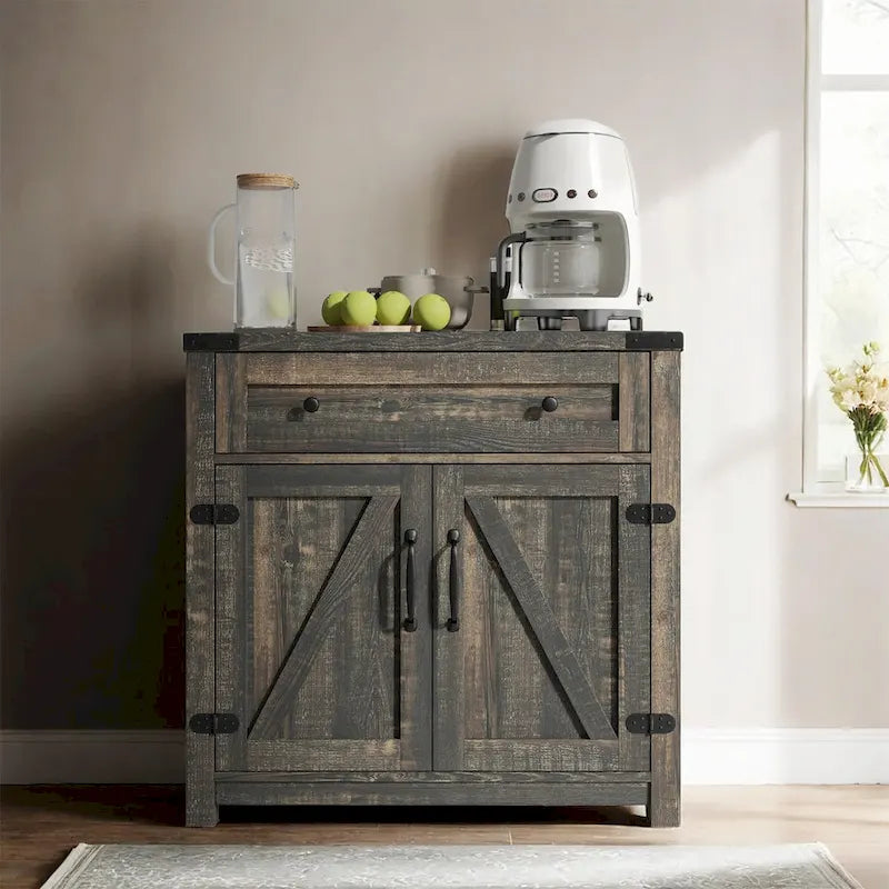 Modern Farmhouse Double Barn Door Accent Cabinet 30-Inch Black