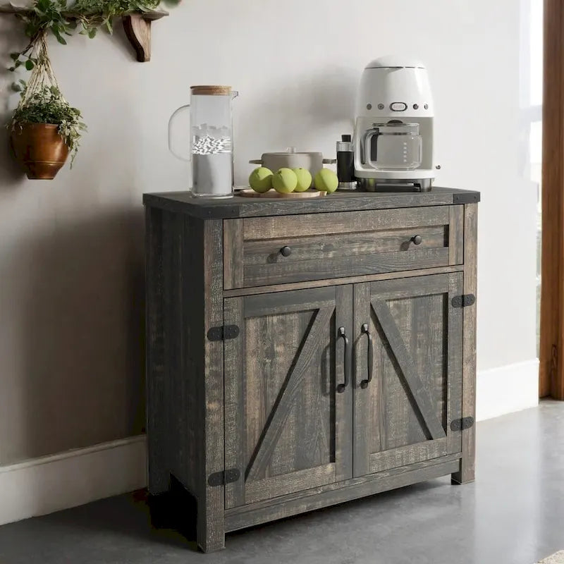 Modern Farmhouse Double Barn Door Accent Cabinet 30-Inch Black