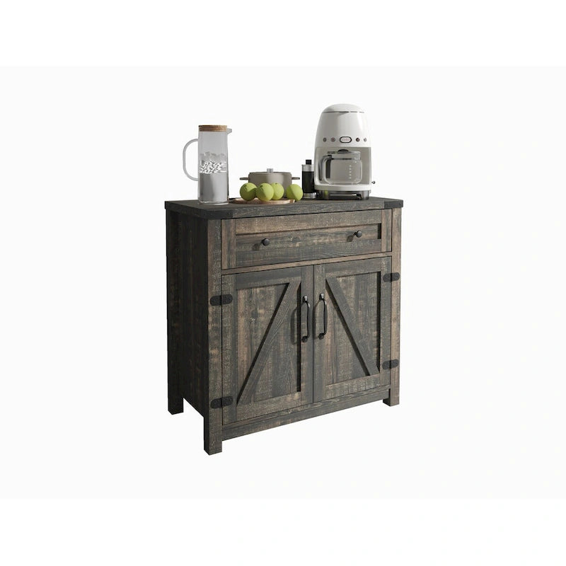 Modern Farmhouse Double Barn Door Accent Cabinet 30-Inch Black