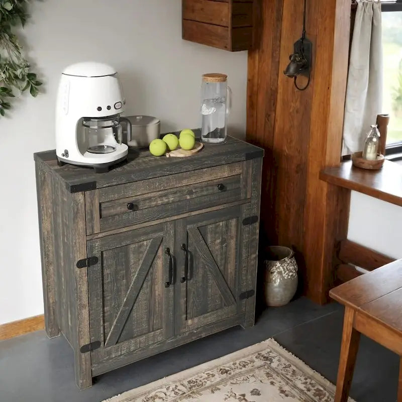 Modern Farmhouse Double Barn Door Accent Cabinet 30-Inch Black
