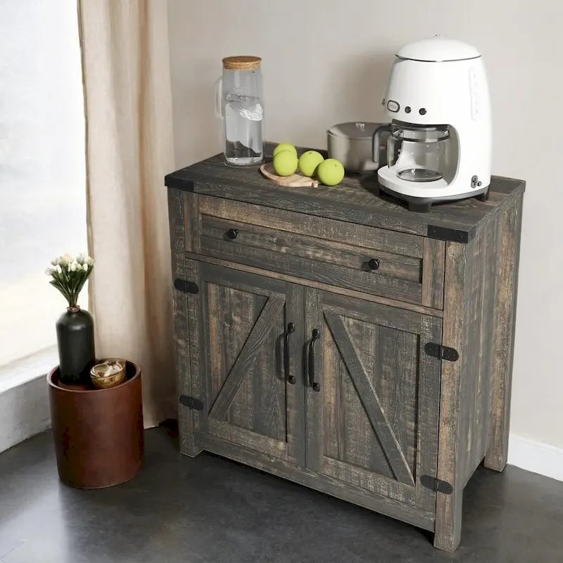 Modern Farmhouse Double Barn Door Accent Cabinet 30-Inch Black