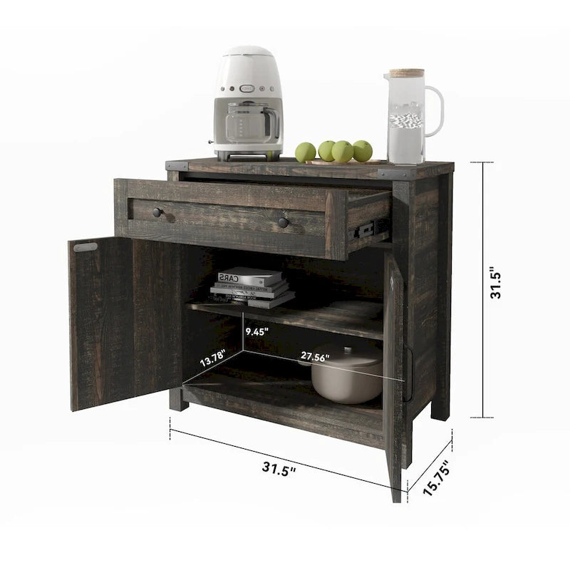 Modern Farmhouse Double Barn Door Accent Cabinet 30-Inch Black