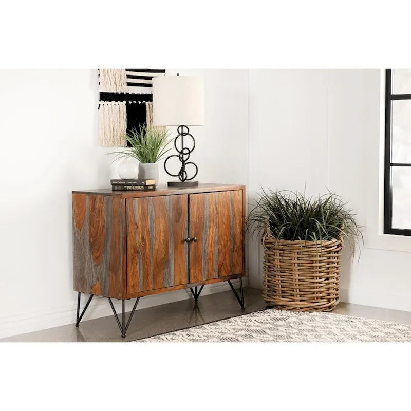 Two-Door Accent Storage Cabinet in Grey and Gunmetal Finish