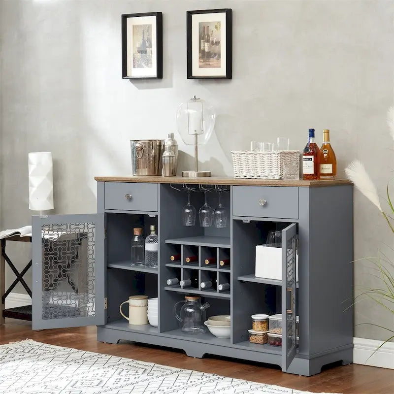 Modern Farmhouse Buffet Cabinet with 2 Drawers and Glass Doors