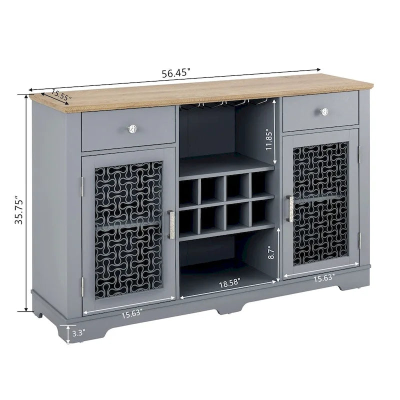 Modern Farmhouse Buffet Cabinet with 2 Drawers and Glass Doors