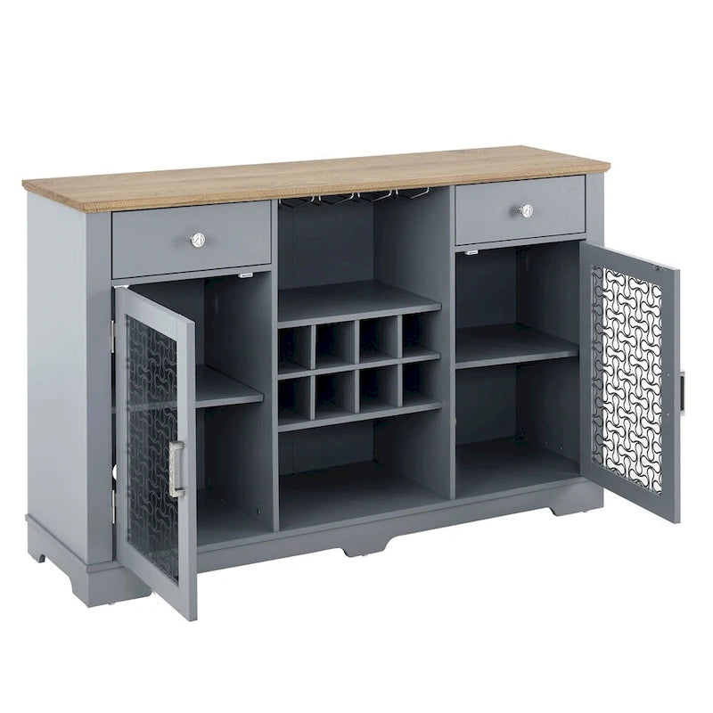 Modern Farmhouse Buffet Cabinet with 2 Drawers and Glass Doors