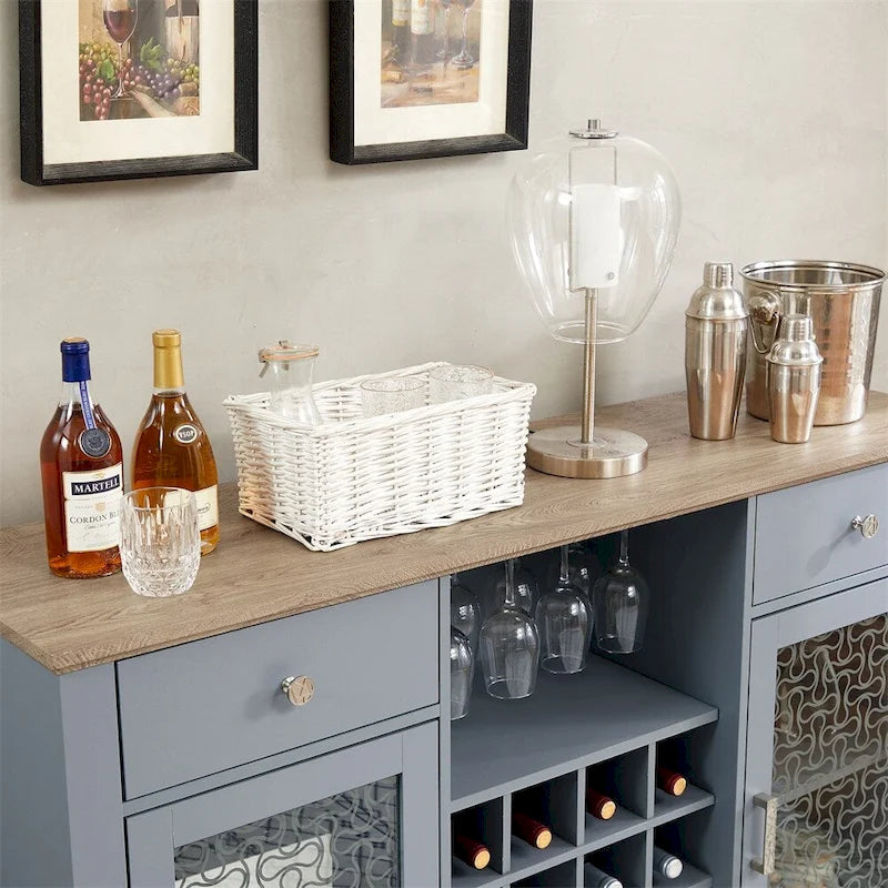 Modern Farmhouse Buffet Cabinet with 2 Drawers and Glass Doors