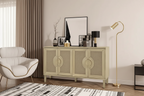 Elegant Vintage 4-Door Cabinet with Linen Doors and Wood Legs