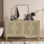 Elegant Vintage 4-Door Cabinet with Linen Doors and Wood Legs