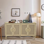 Elegant Vintage 4-Door Cabinet with Linen Doors and Wood Legs