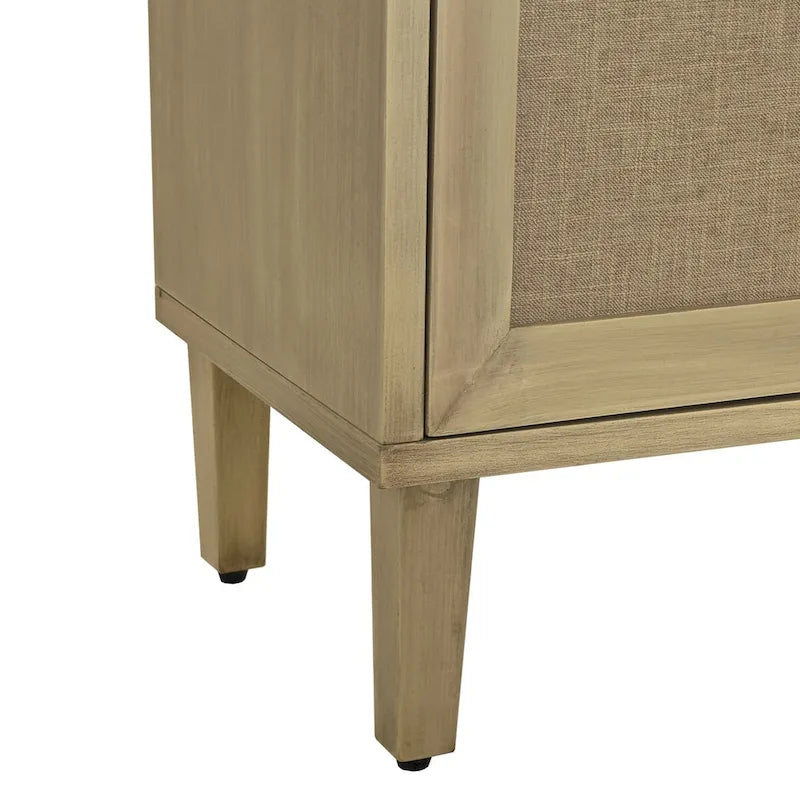 Elegant Vintage 4-Door Cabinet with Linen Doors and Wood Legs