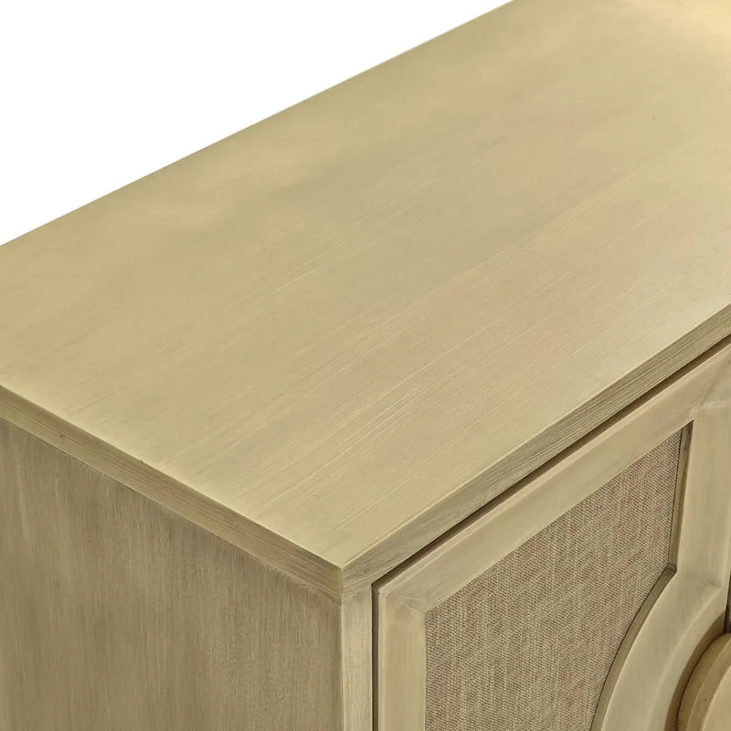 Elegant Vintage 4-Door Cabinet with Linen Doors and Wood Legs