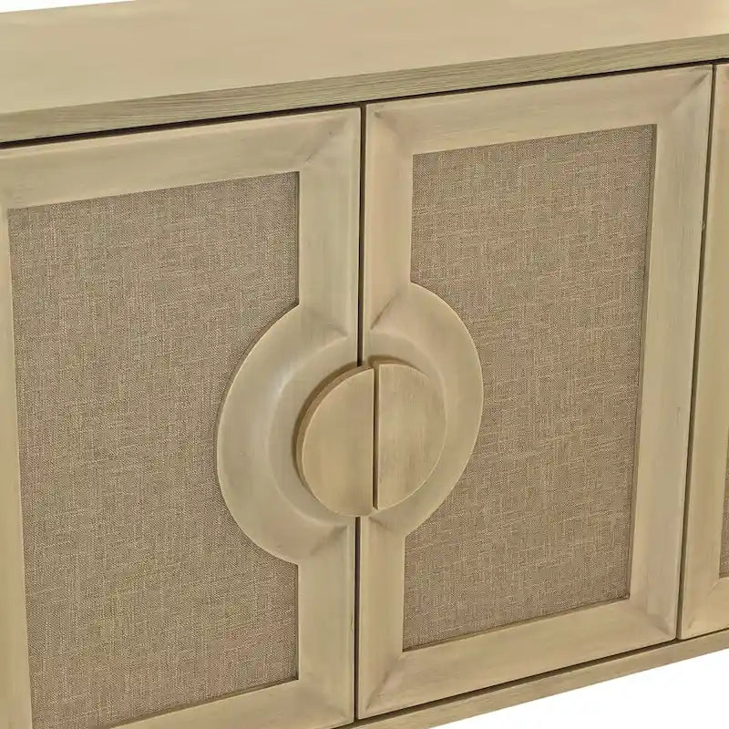 Elegant Vintage 4-Door Cabinet with Linen Doors and Wood Legs