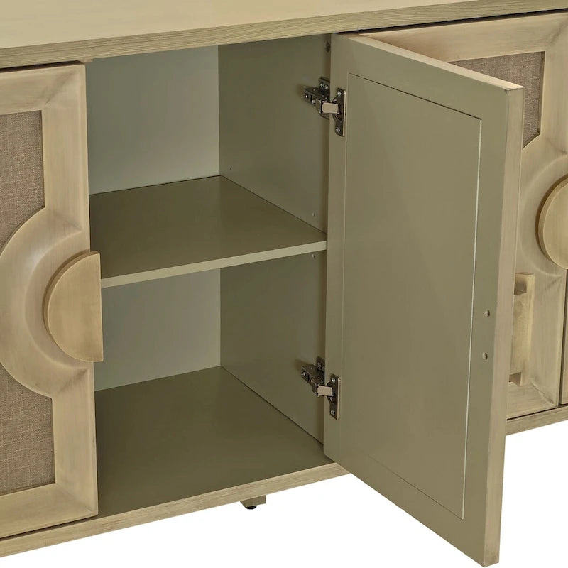 Elegant Vintage 4-Door Cabinet with Linen Doors and Wood Legs