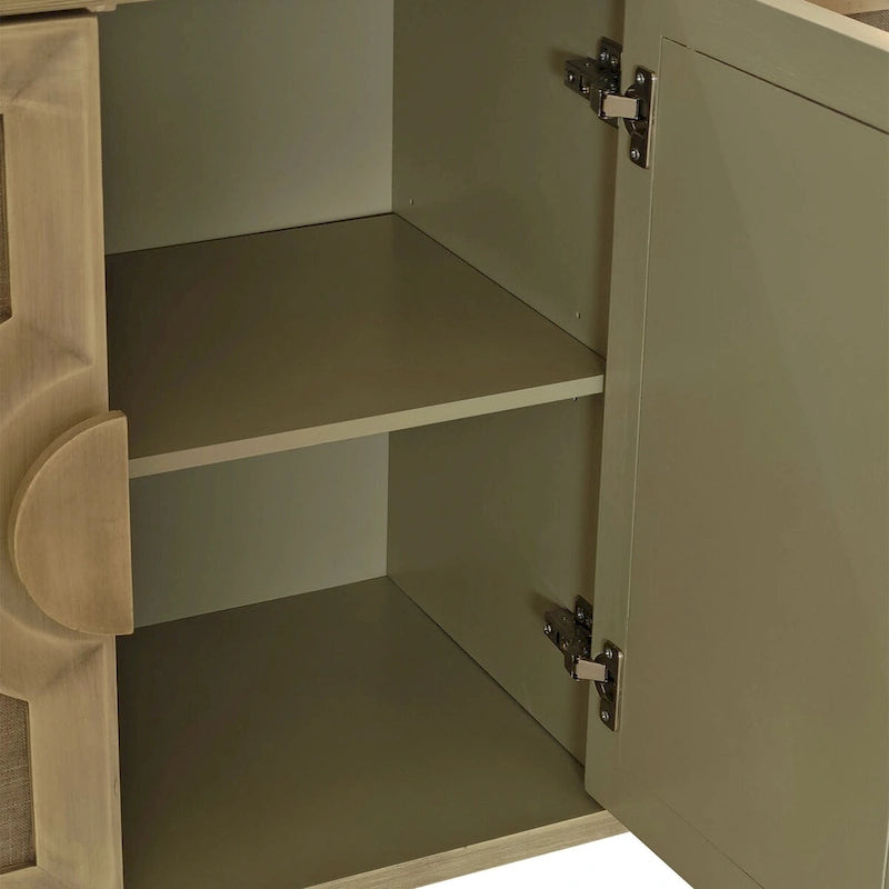 Elegant Vintage 4-Door Cabinet with Linen Doors and Wood Legs