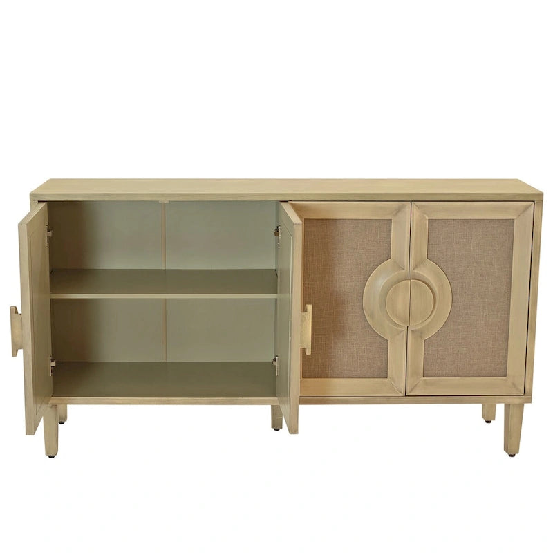 Elegant Vintage 4-Door Cabinet with Linen Doors and Wood Legs