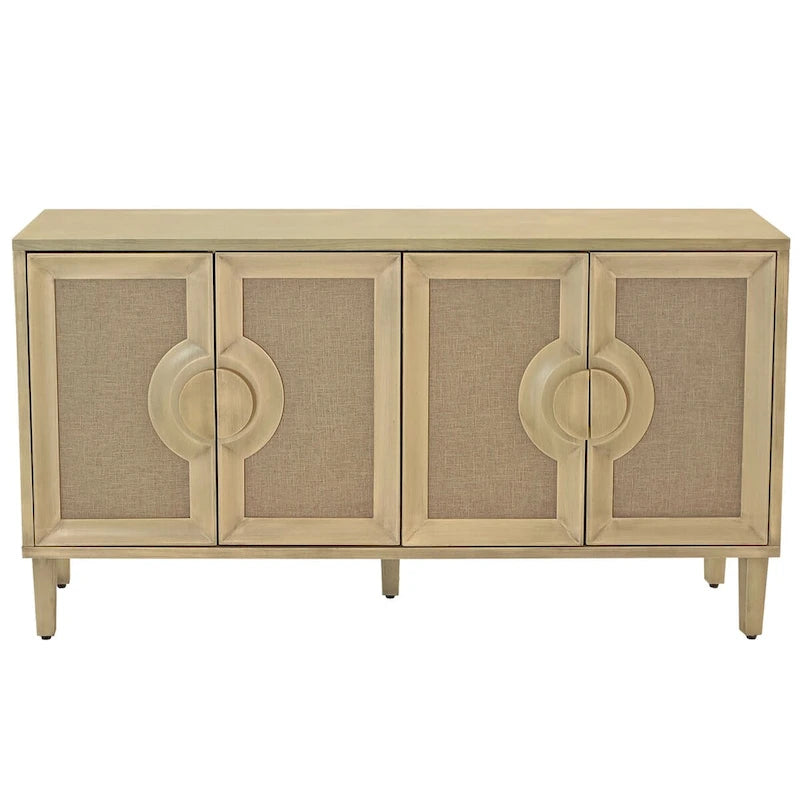 Elegant Vintage 4-Door Cabinet with Linen Doors and Wood Legs