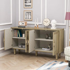 Elegant Vintage 4-Door Cabinet with Linen Doors and Wood Legs