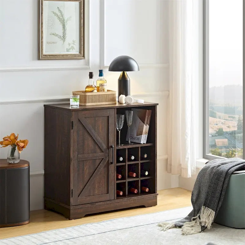 Farmhouse Buffet Sideboard Cabinet with Wine Rack and Storage