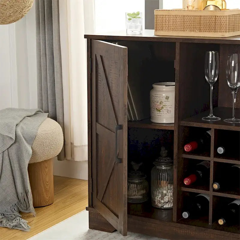 Farmhouse Buffet Sideboard Cabinet with Wine Rack and Storage
