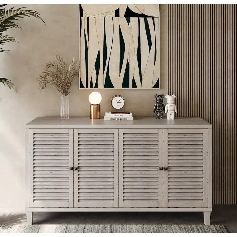 4 Shutter Door Wooden Accent Cabinet Sideboard Buffet
