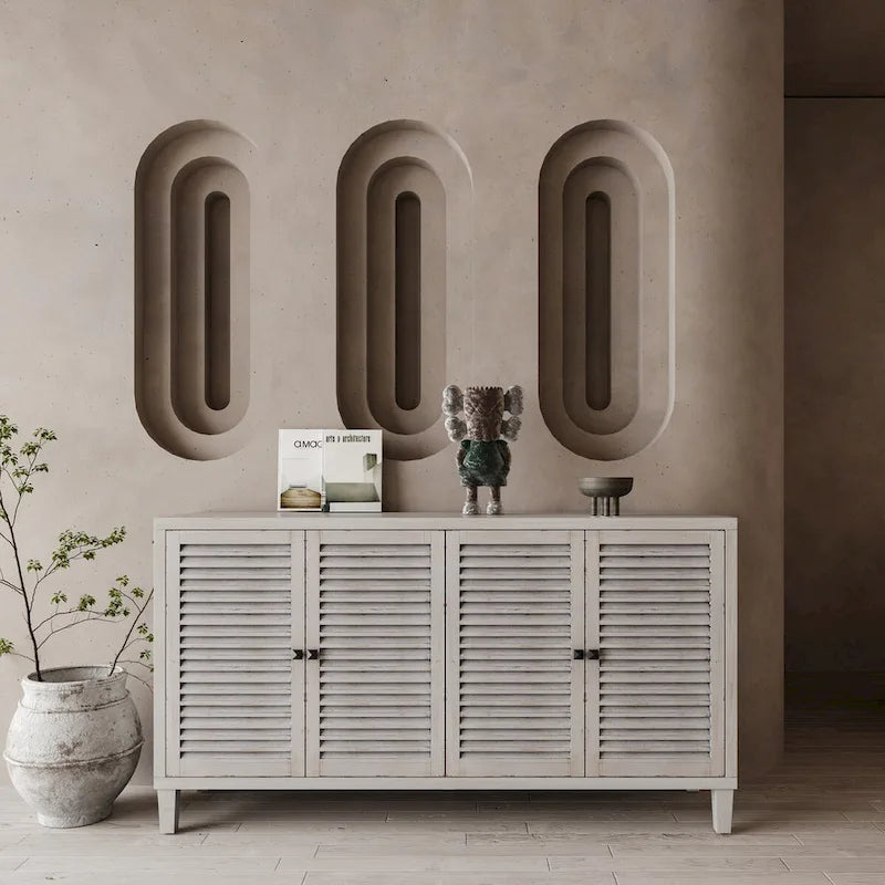 4 Shutter Door Wooden Accent Cabinet Sideboard Buffet