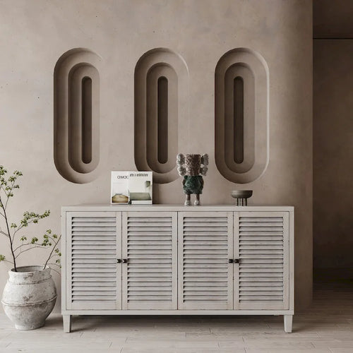 4 Shutter Door Wooden Accent Cabinet Sideboard Buffet