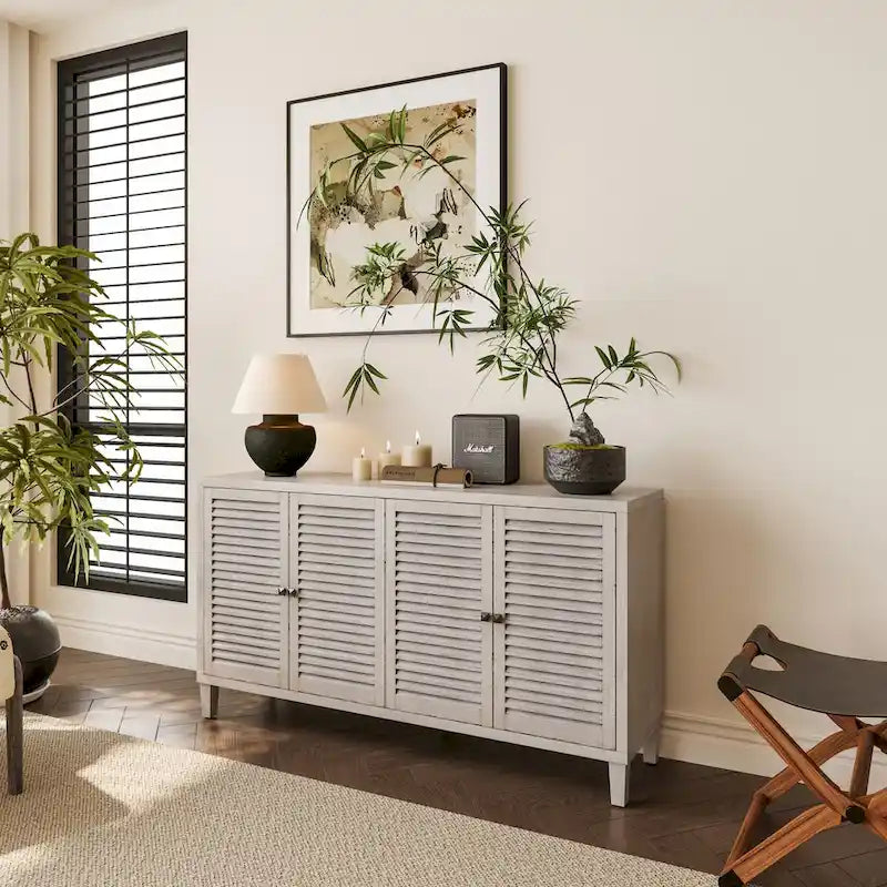 4 Shutter Door Wooden Accent Cabinet Sideboard Buffet