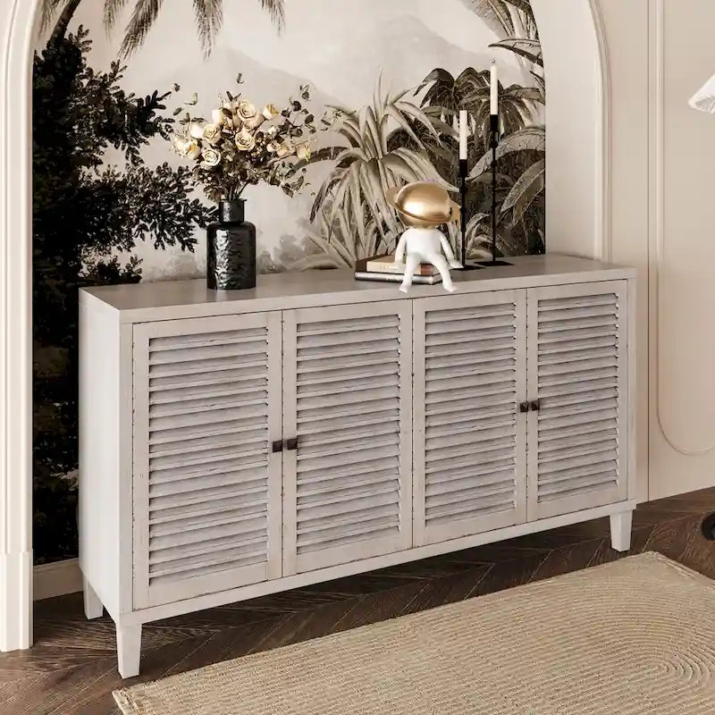 4 Shutter Door Wooden Accent Cabinet Sideboard Buffet