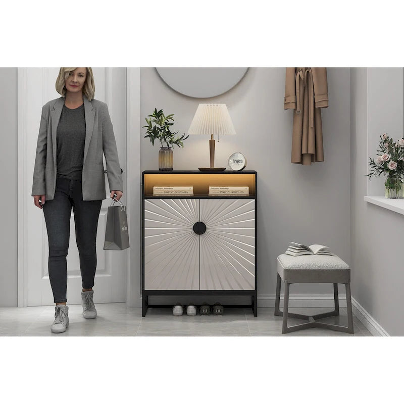 12-Pair Shoe Storage Cabinet with Adjustable Shelves