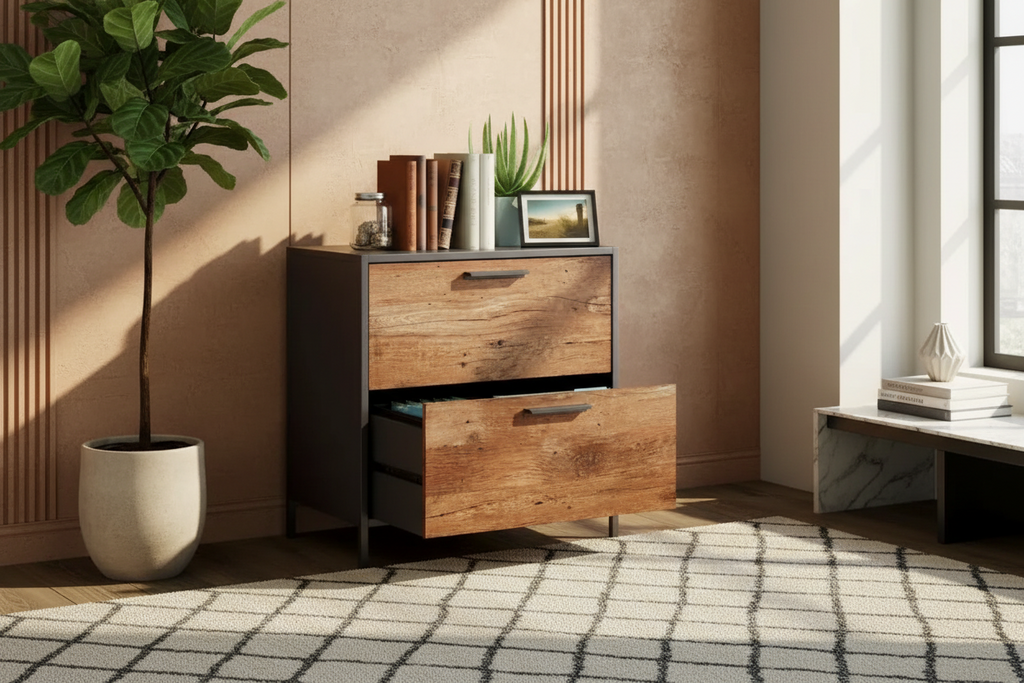 2-Drawer Retro Industrial Lateral File Cabinet with Metal Frame