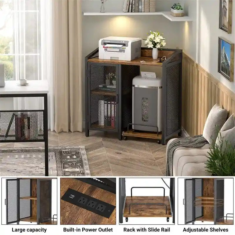 4-Tier Metal Printer Stand with Storage Shelves for Home Office