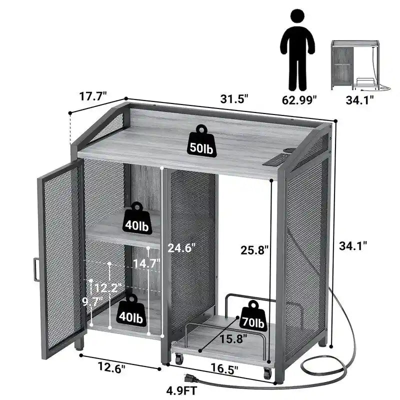 4-Tier Metal Printer Stand with Storage Shelves for Home Office
