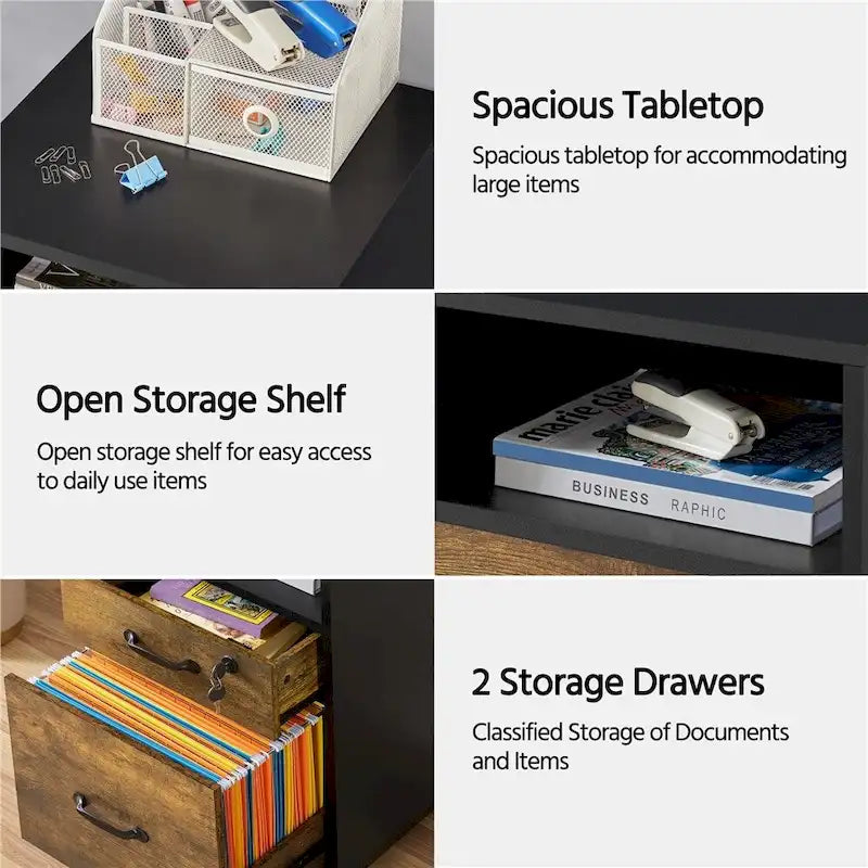 Rolling File Cabinet with 2 Drawers and Open Shelf for Home Office