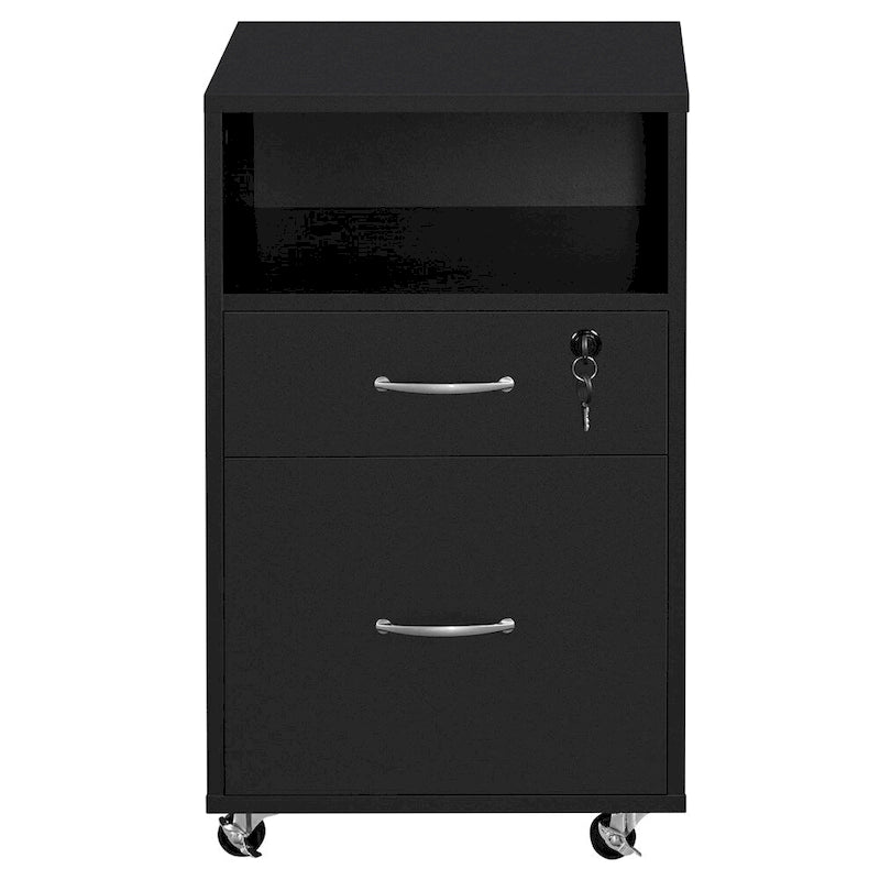 Rolling File Cabinet with 2 Drawers and Open Shelf for Home Office